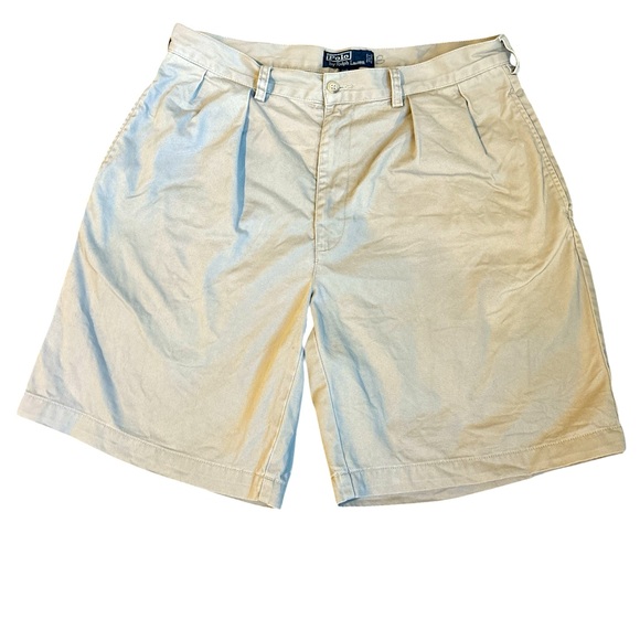 Polo Ralph Lauren Khaki Tyler Shorts Mens 34 Pleated Front 100% Cotton, Preppy - Picture 1 of 5
